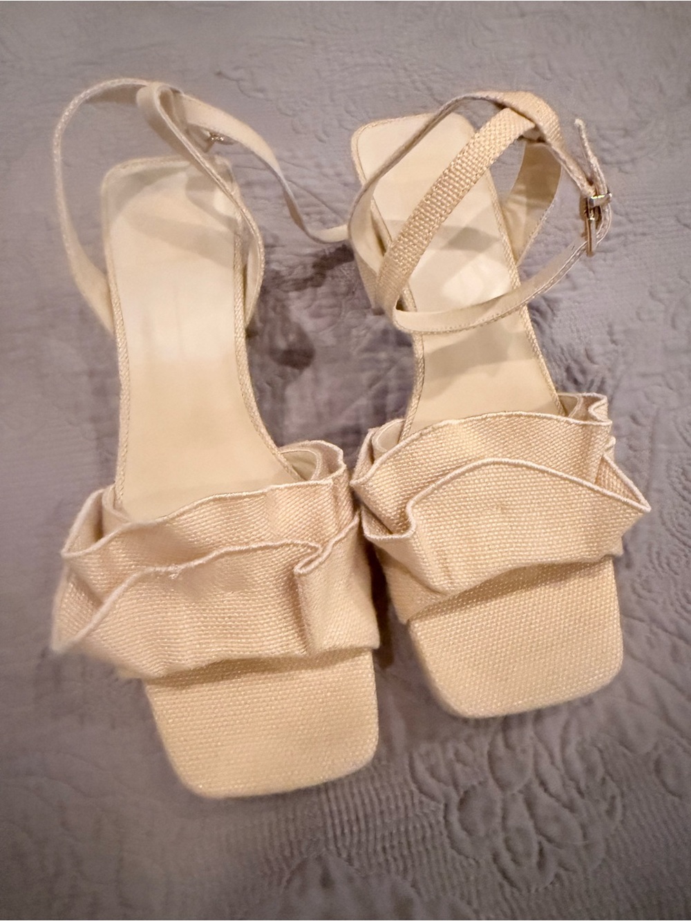 Dolce Vita Cream Ruffle Ankle-Strap Heels